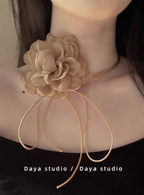 芭比爱璃绽放 氛围感法式复古雪纺玫瑰花朵choker 小众气质