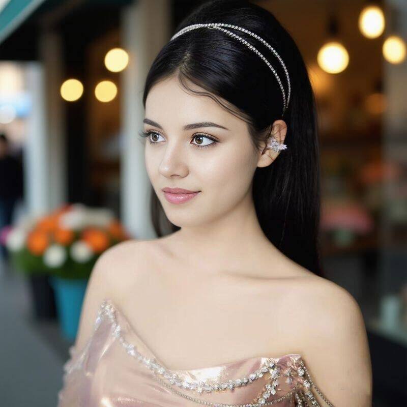 芭比月越简约合金水钻交叉发箍头饰日韩婚纱礼服造型气质百搭盘发