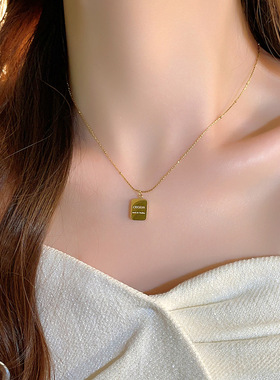 搜搜韩系爆款小金砖钛钢项链轻奢小众时尚百搭气质简约双面锁骨