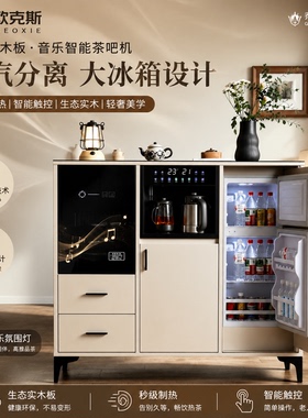 智能实木轻奢带消毒冰箱茶吧机