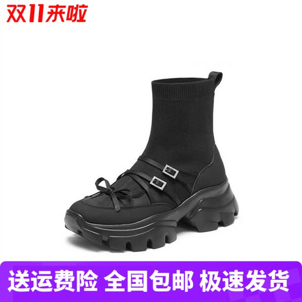 商场同款2025新款运动靴袜靴中靴厚底增高瘦瘦靴女靴子ECE13DZ5