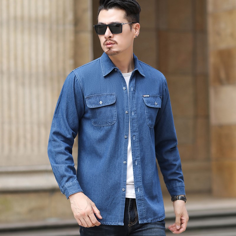 牛仔外套男薄款中年人春秋老爸工装外套男中老年人爸爸春装上衣服