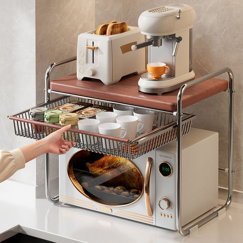 中古厨房微波炉置物架台面双层抽拉电饭煲支架分层架多功能调料架,厨房/烹饪用具,微波炉置物架,淘宝优惠券,粉丝福利购,淘宝优惠卷