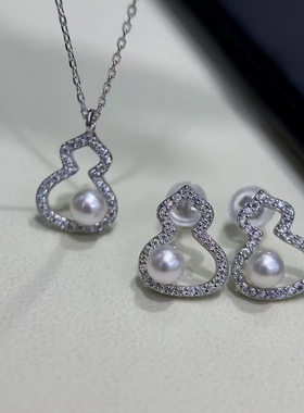 新中式国风珍珠葫芦项链轻奢精致文艺锁骨链5-6mm镜面光葫芦套装