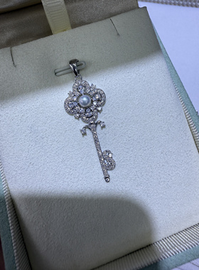 T家同款S925纯银钥匙项链毛衣链4-5mm珍珠吊坠轻奢高级感