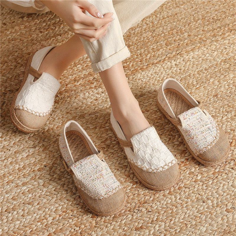 新款老北京亚麻布鞋女简约小香风学生百搭透气软底一脚蹬编织单鞋,女鞋,传统布鞋,淘宝优惠券,粉丝福利购,淘宝优惠卷
