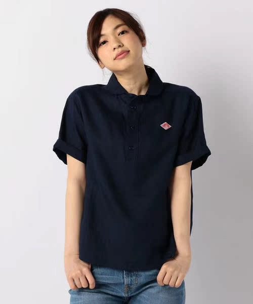 日本订单春品娃娃领套头复古纽扣白短袖棉麻女式衬衫danton