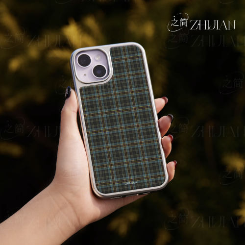 之简ZHIJIAN《格子花纹》电镀黑框磨砂磁吸手机壳适用苹果iphone17promax华为12/13/14MATE60PROP70PRO