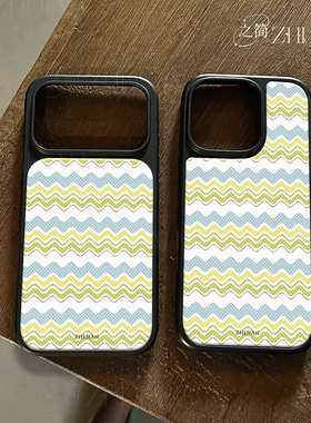 之简ZHIJIAN《波浪条纹》电镀黑框磨砂磁吸手机壳适用苹果iphone17promax华为P70ULTRAP70PRO碳纤维