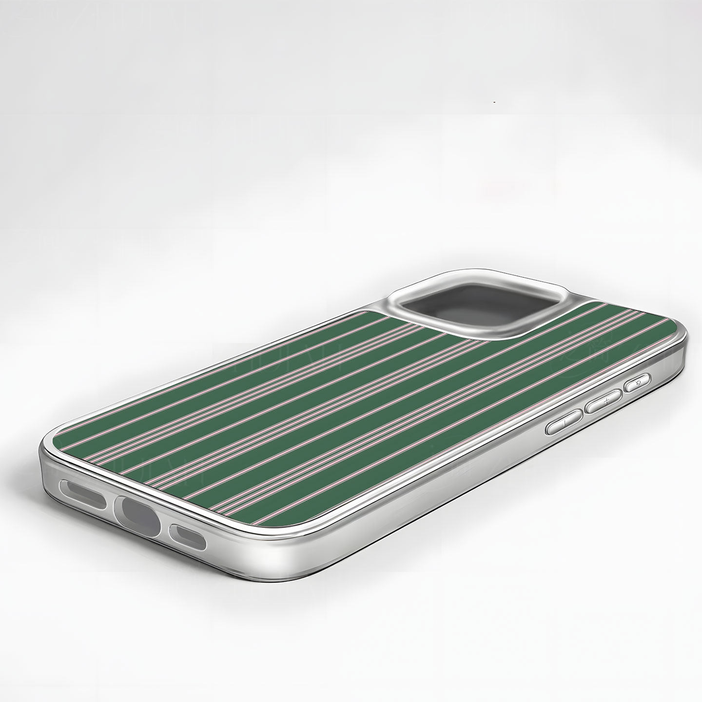 绿底粉白条纹大孔电镀黑框磨砂磁吸碳纤纹手机壳适用苹果iphone17promax华为MATE60PRO小众个性小米14PRO