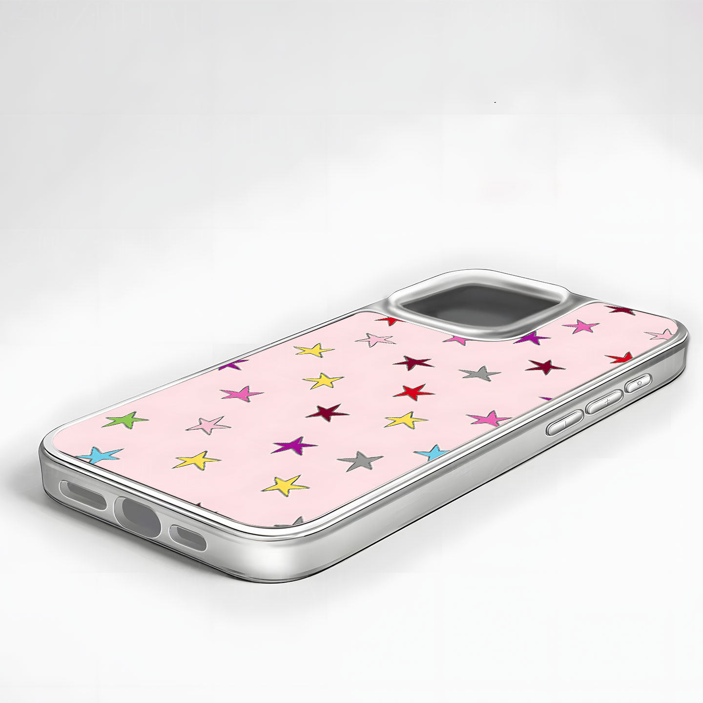粉底多彩星星大孔电镀黑框磨砂磁吸碳纤纹手机壳适用苹果iphone17promax华为全包按键12/13/14小米14PRO