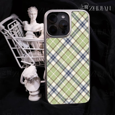 之简ZHIJIAN《格纹图案》电镀黑框磨砂磁吸手机壳适用苹果iphone17promax华为15/16PLUSP70ULTRA小米14PRO