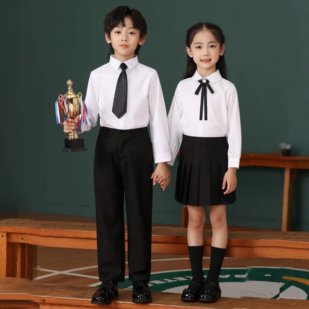 儿童学院风白衬衣合唱朗诵演出服