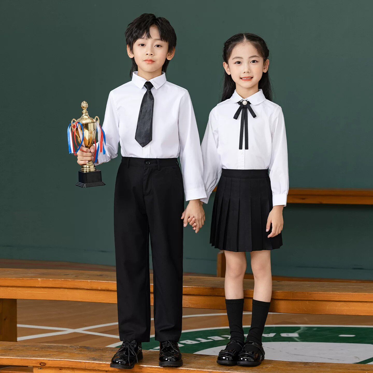 儿童学院风白衬衣合唱演出服中小学生男女童诗歌朗诵比赛表演套装