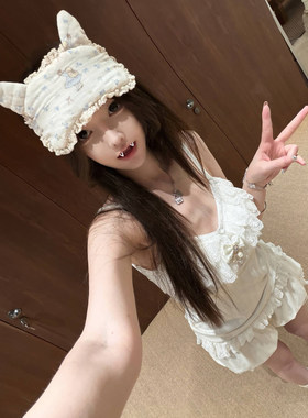 纯欲针织蕾丝居家三件套女
