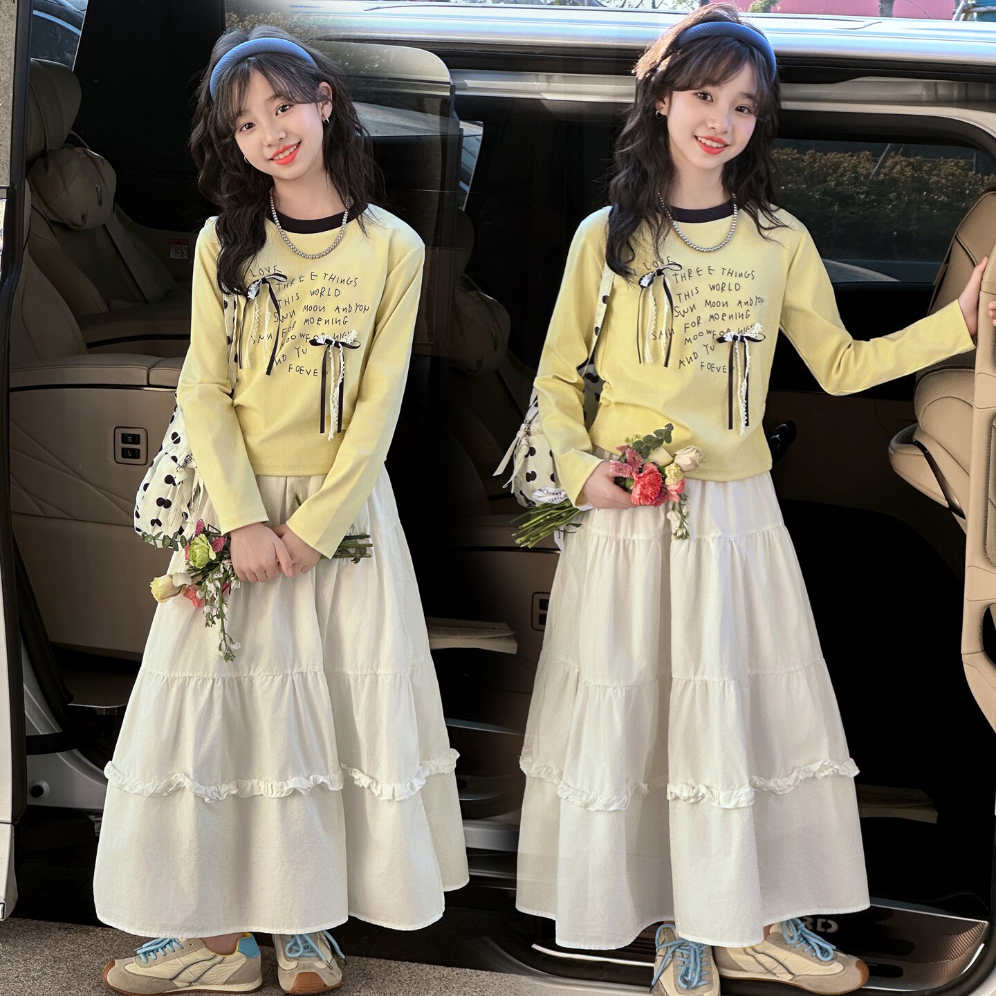 女童法式套装春秋2026新款中大童春装儿童休闲卫衣蛋糕裙子两件套