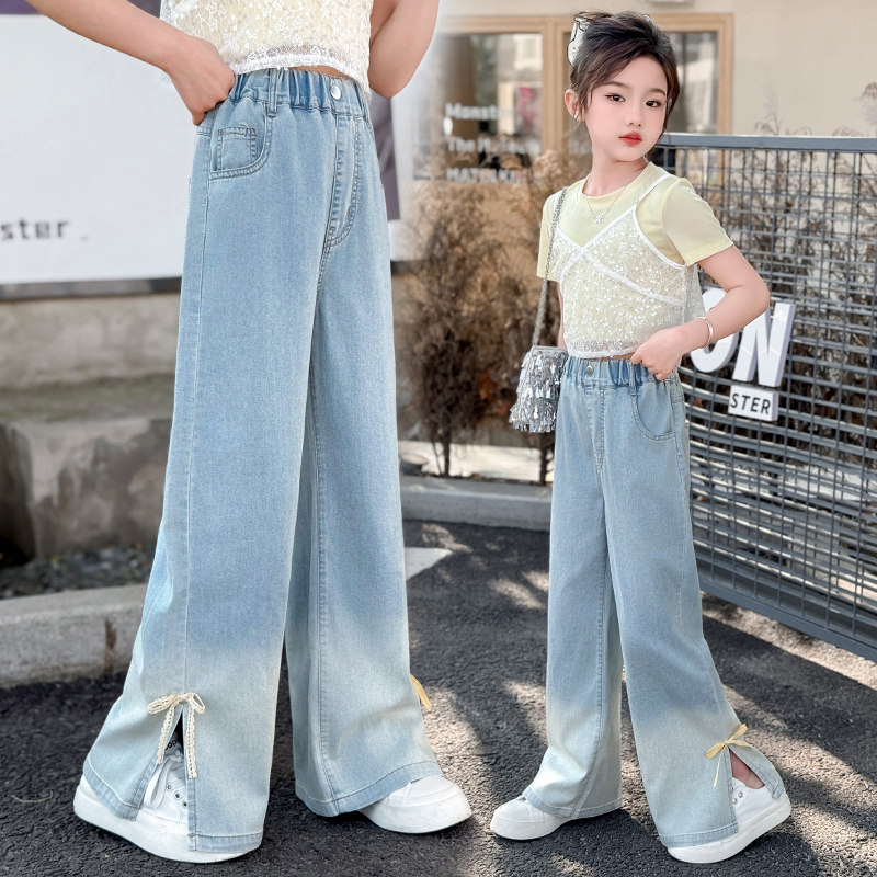 女童夏季薄款天丝阔腿牛仔裤2026新款宽松直筒中大童儿童休闲裤子
