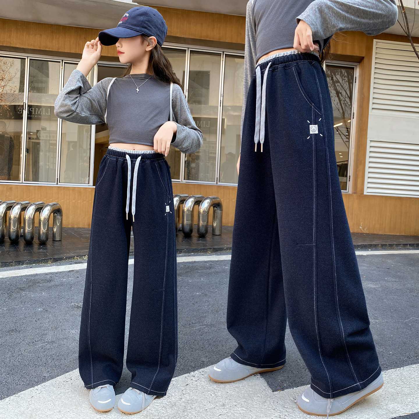 女童裤子春秋2026新款儿童洋气大童宽松直筒阔腿裤休闲春装牛仔裤