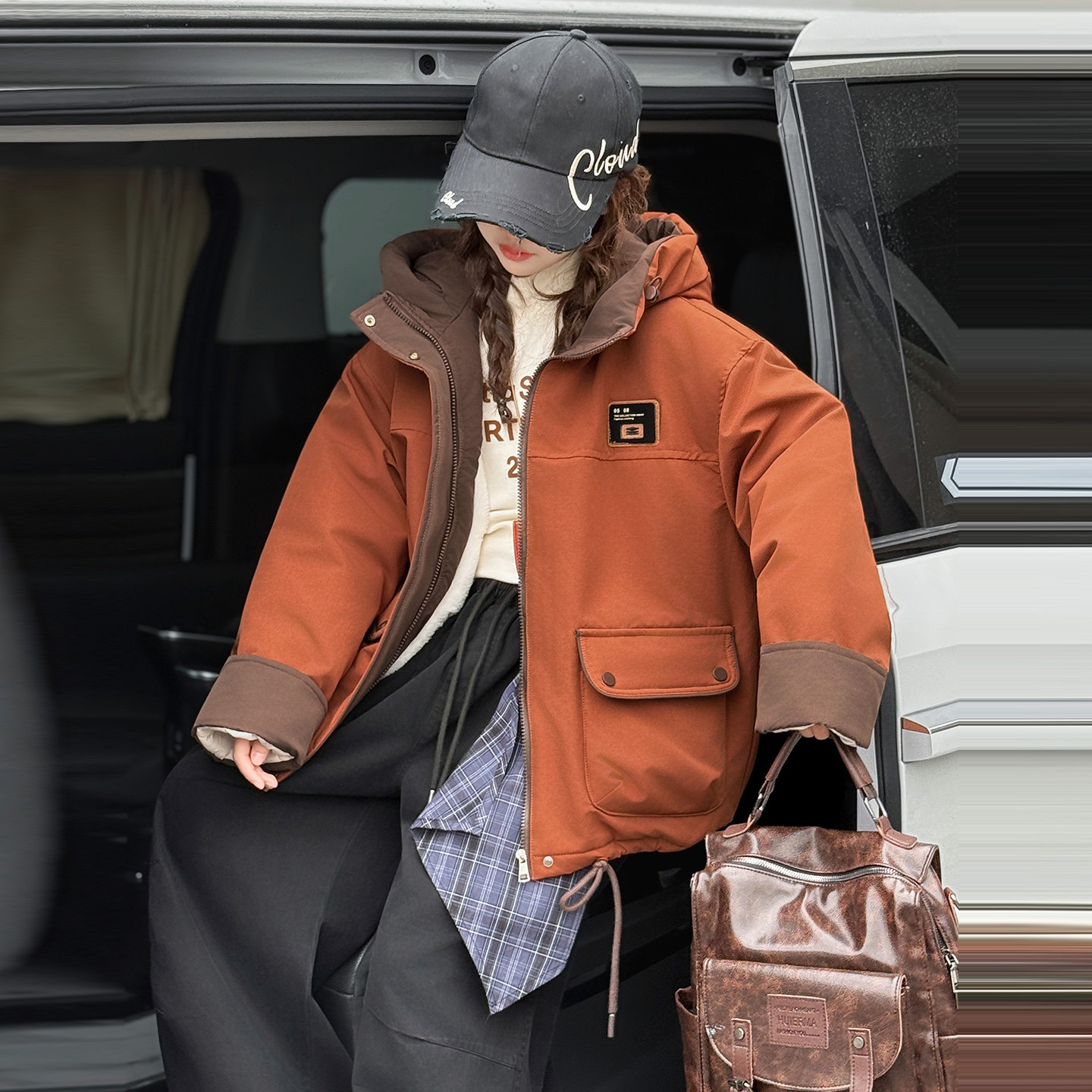 女童连帽加绒加厚拼色派克服冬季保暖棉衣儿童外套户外风2026新款