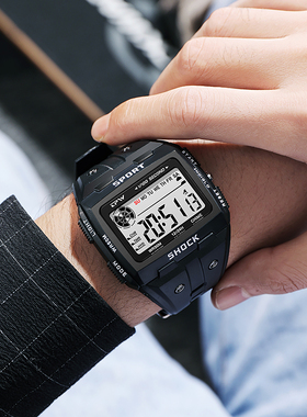 TPW50米游泳防水电子表夜光日历计时青少年运动新时尚方形手表男