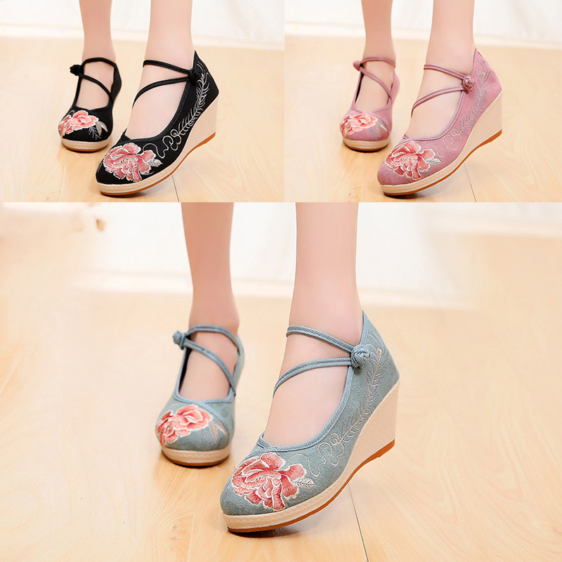 汉服鞋女高跟民族风老北京布鞋古典舞蹈演出鞋古风坡跟鞋子绣花鞋|ruв категории Женская обувь, низкий чистка - от Buy2taobao.com для оказания профессиональной услуги покупки агента Taobao