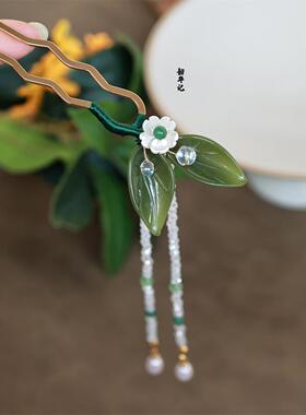 叶子流苏发钗韶华记料器发簪古风