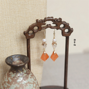 韶华记 知秋 原创设计秋意天然石枫叶简约百搭汉服旗袍古风耳环夹