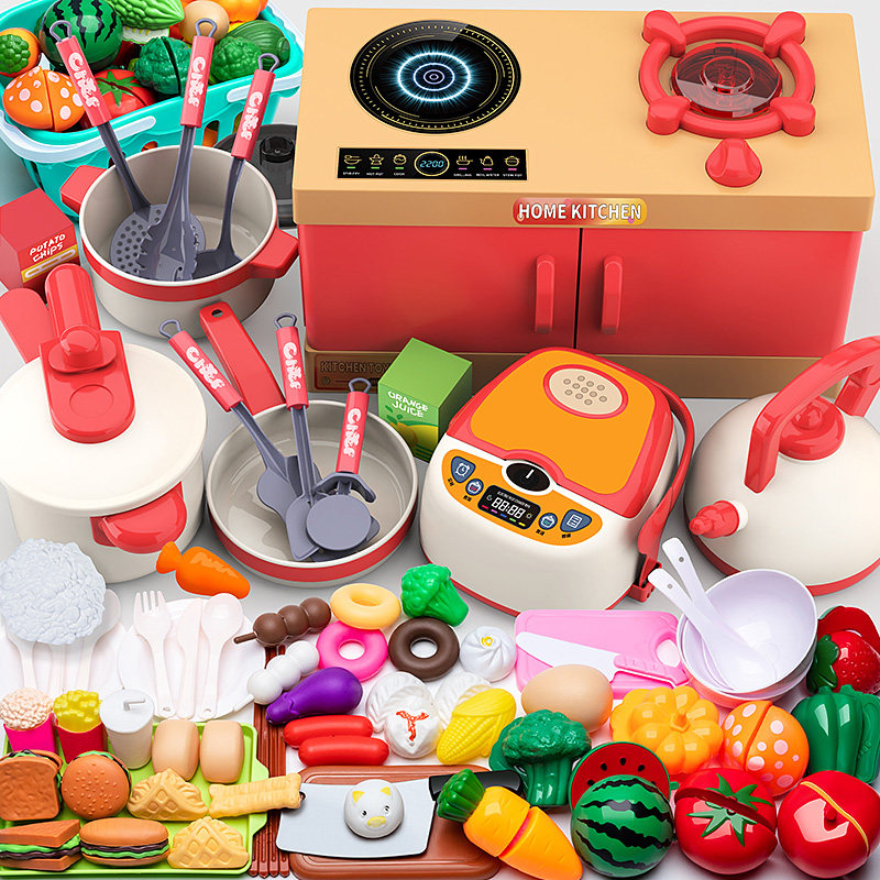 집에서 놀고 요리하는 소녀들을 위한 어린이 주방 장난감 세트 시뮬레이션된 주방 도구 및 스토브 3세와 6세 소년 소녀를 위한 작은 선물