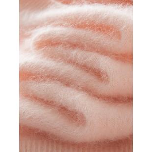 100%拉绒山羊绒+绵羊毛无缝一体亲肤柔软针织拉绒圆V领宽松打底衫