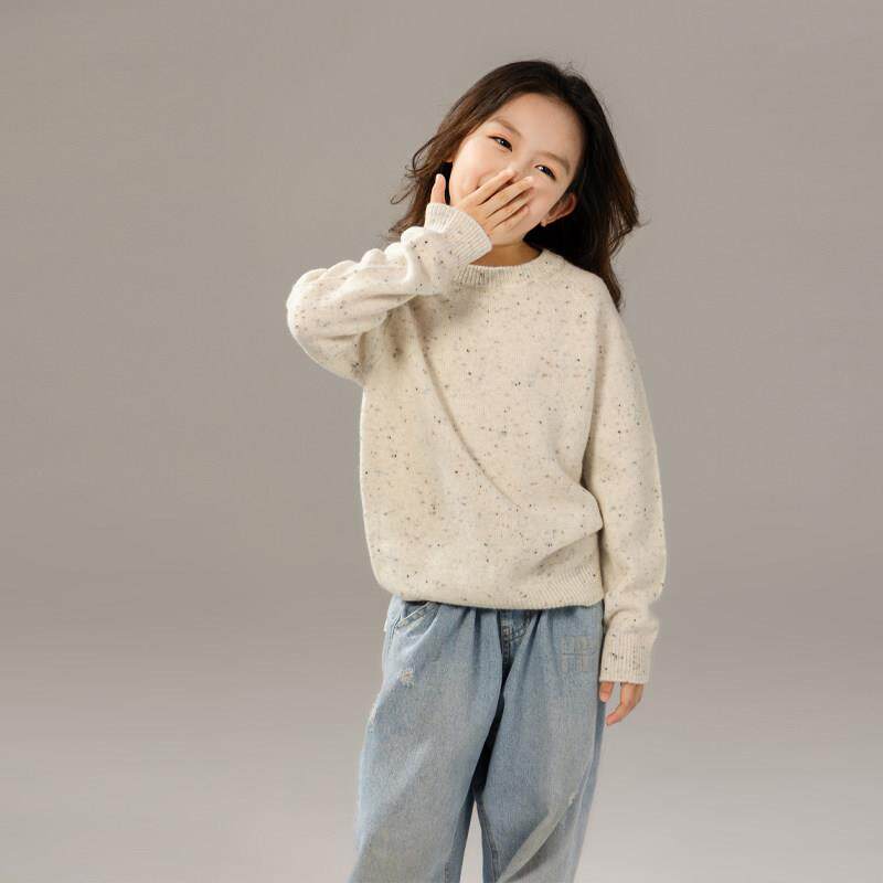 100%羊毛女童圆领毛衣彩点纱韩版休闲儿童羊绒衫洋气男女宝宝时尚