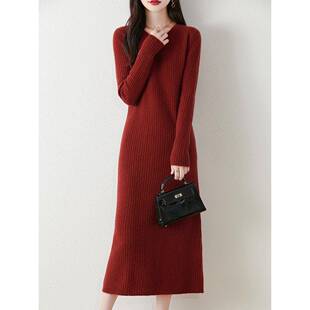 长款 显高显瘦长裙毛衣裙 高端100%纯羊毛针织连衣裙女2025秋冬新款