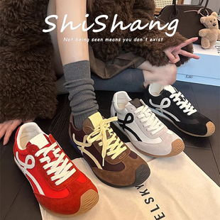 歪头老爹鞋女2026春季新款厚底德训鞋真皮百搭运动休闲板鞋阿甘鞋