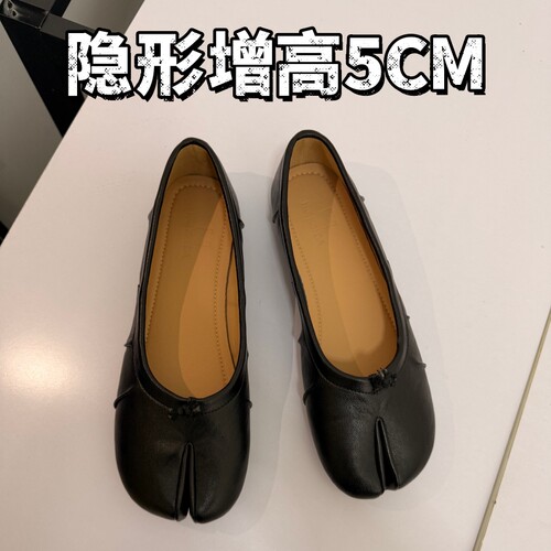 小个子~内增高褶皱分趾猪蹄鞋女平底马蹄鞋真皮复古浅口芭蕾单鞋