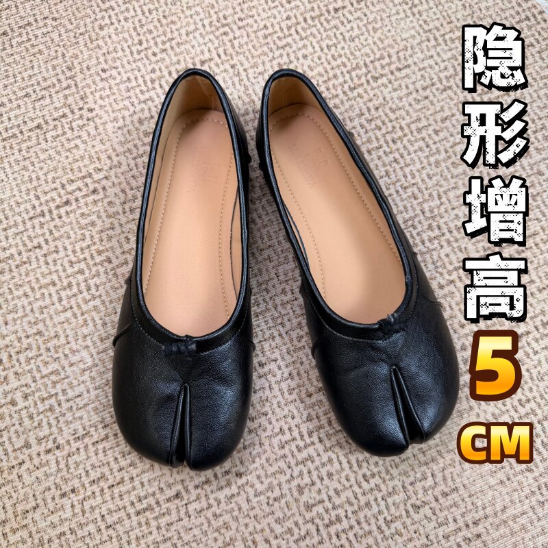 小个子！内增高褶皱分趾鞋女真皮猪蹄鞋马蹄芭蕾舞鞋平底浅口单鞋图片