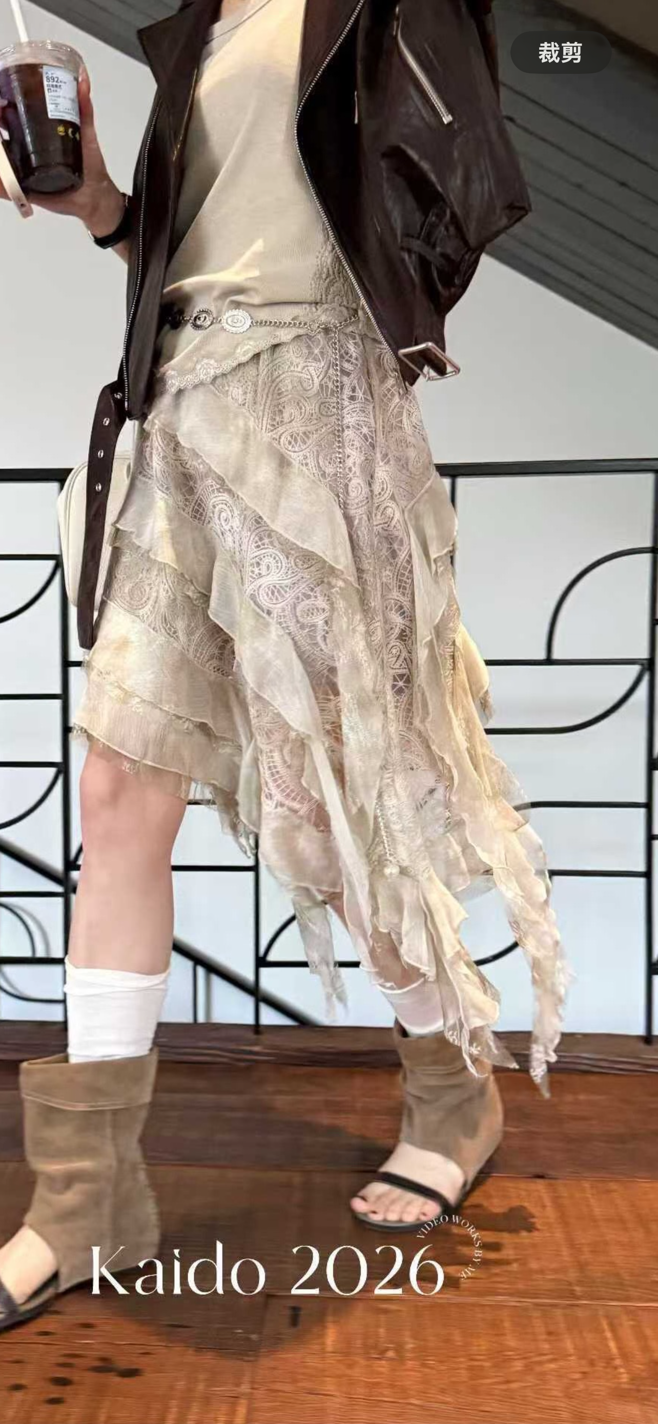 浪漫法式风不规则蕾丝荷叶边半身裙女2026春夏新款显瘦气质中长裙