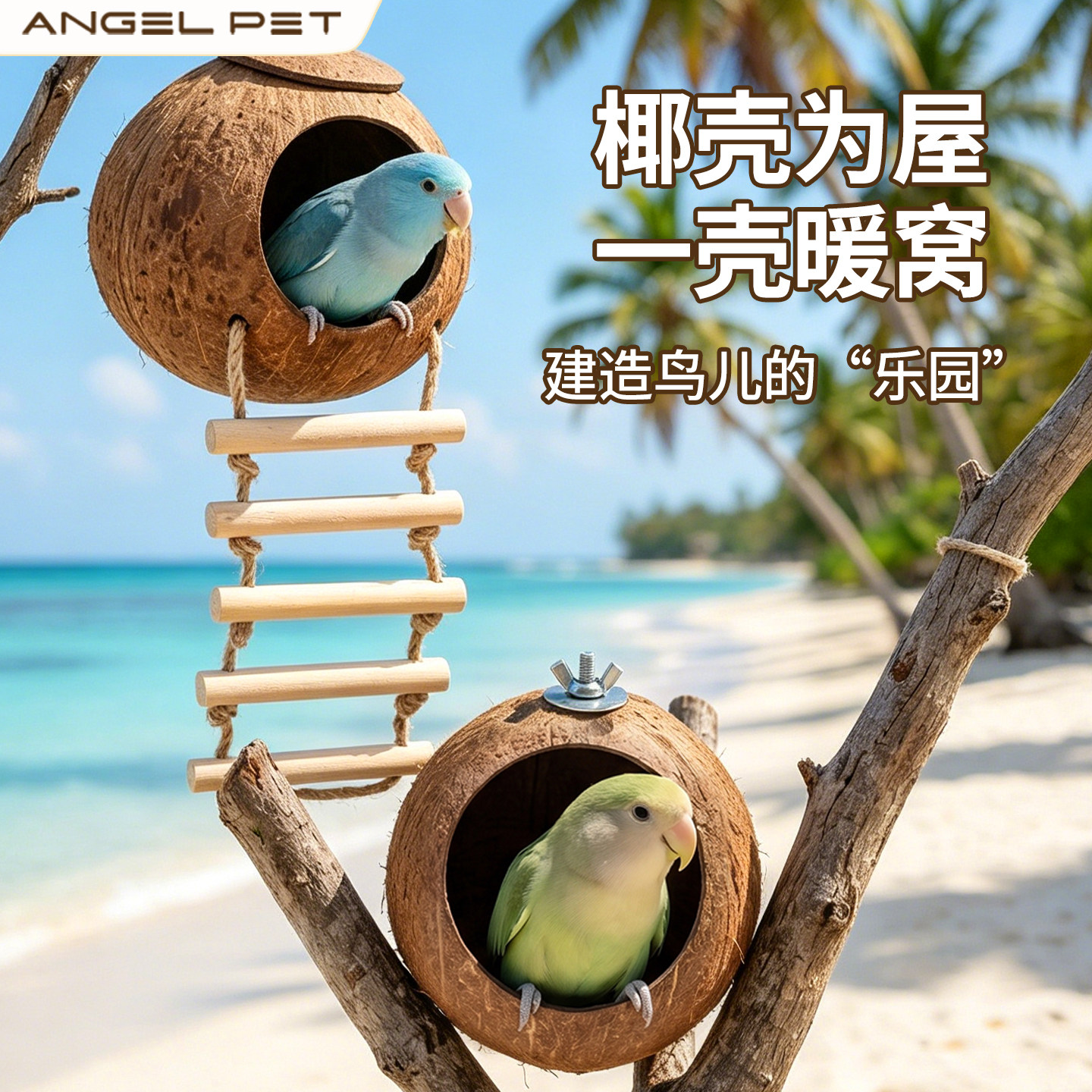 椰子壳鸟窝四季通用虎皮牡丹玄凤小太阳鹦鹉专用睡觉窝造景鹦鹉窝