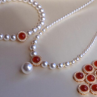 【情人节礼物】红玛瑙珍珠项链渐变款轻奢锁骨链毛衣链新中式CNY