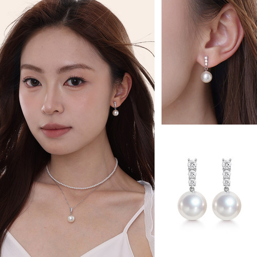 珍珠耳钉闪钻925银简约精致耳饰