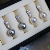 戴妃款 情人节礼物 人造澳白珍珠耳钉S925银针施家珍珠耳环镶钻