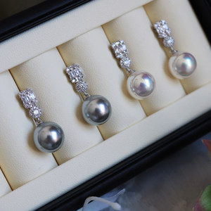 戴妃同款施家澳白珍珠耳钉镶钻银