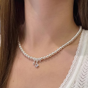 不对称锆石双子星珍珠项链百搭ins风高级感氛围感芭蕾风简约项链