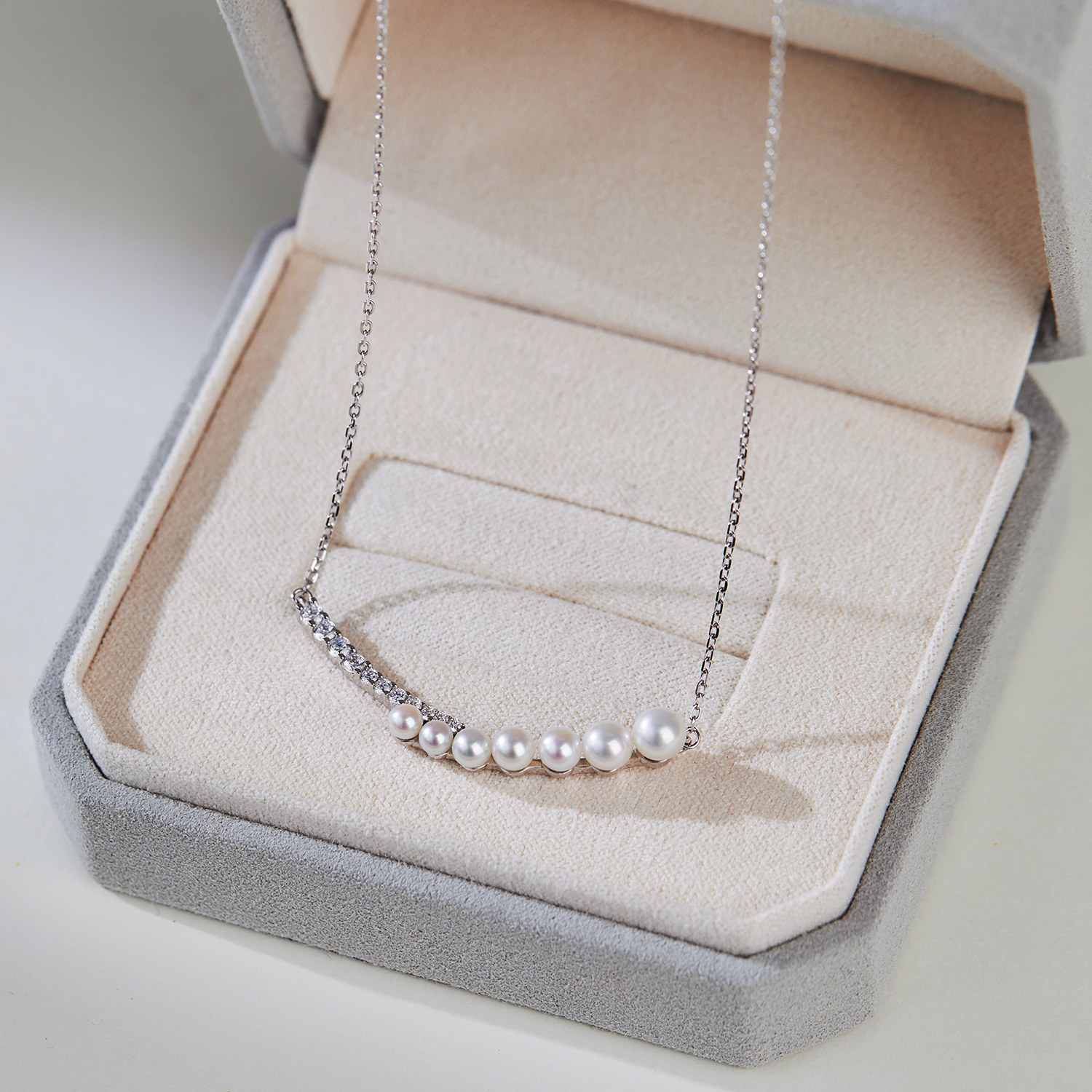 天然淡水Akoy珍珠白透粉微笑链珍珠项链S925纯银锁骨链2026年新款