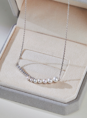 天然淡水Akoy珍珠白透粉微笑链珍珠项链S925纯银锁骨链2026年新款