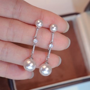 粉色曼塔玫瑰珍珠长款 女轻奢高级感小众耳饰 镶钻气质耳环2025新款