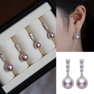 高级感小众设计气质镶钻三钻耳饰 施家珍珠曼塔玫瑰耳环女2026新款