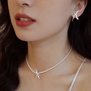 清冷感独特兰花纯银珍珠项链chocker气质古风文艺 跨年礼物