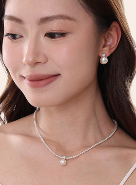 希娅王妃款小戴妃珍珠耳钉强冷光冰雪仿澳白通体纯银气质闪钻简约