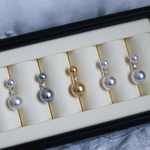 《玉落》珍珠耳钉双珠款耳环人造冷光澳白S925纯银正圆强光高级感