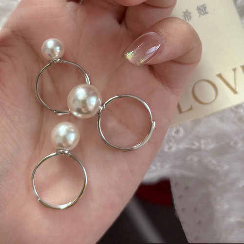 希娅简约经典素圈S925纯银施家珍珠戒指可调节高级感小众食指戒女