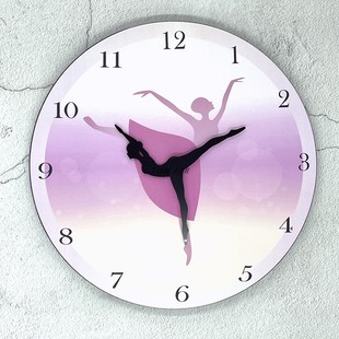 现代简约芭蕾舞者挂钟女孩公主粉色时钟表客厅瑜伽舞蹈室装饰墙钟